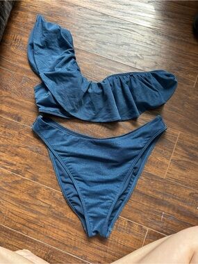 Abercrombie & Fitch Navy Sparkle One-Shoulder Bikini